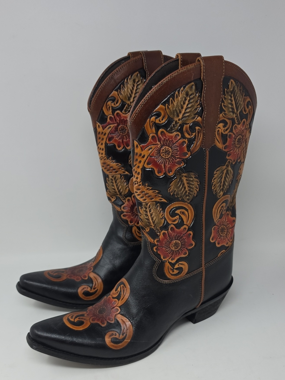 Shyanne Women's Aleena Tooled Floral Western Boots - Snip Toe Size 11